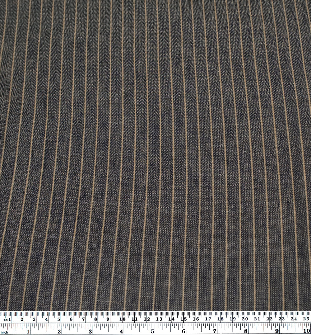 Herringbone Stripe Yarn Dyed Linen Cotton - Midnight Blue/Sand - Image 4