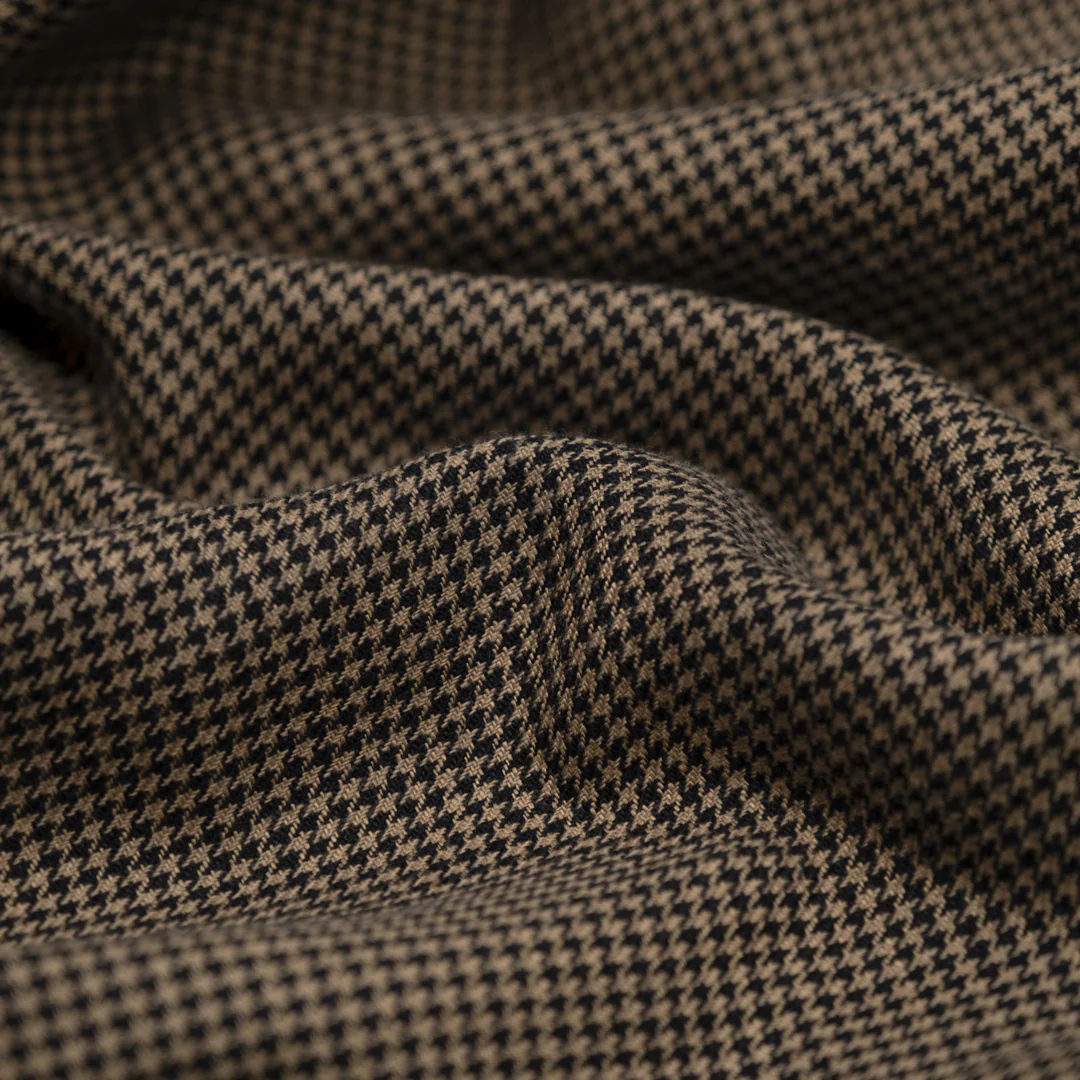 Houndstooth Linen Cotton Blend - Latte/Black