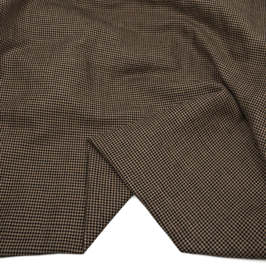 Houndstooth Linen Cotton Blend - Latte/Black - Image 2