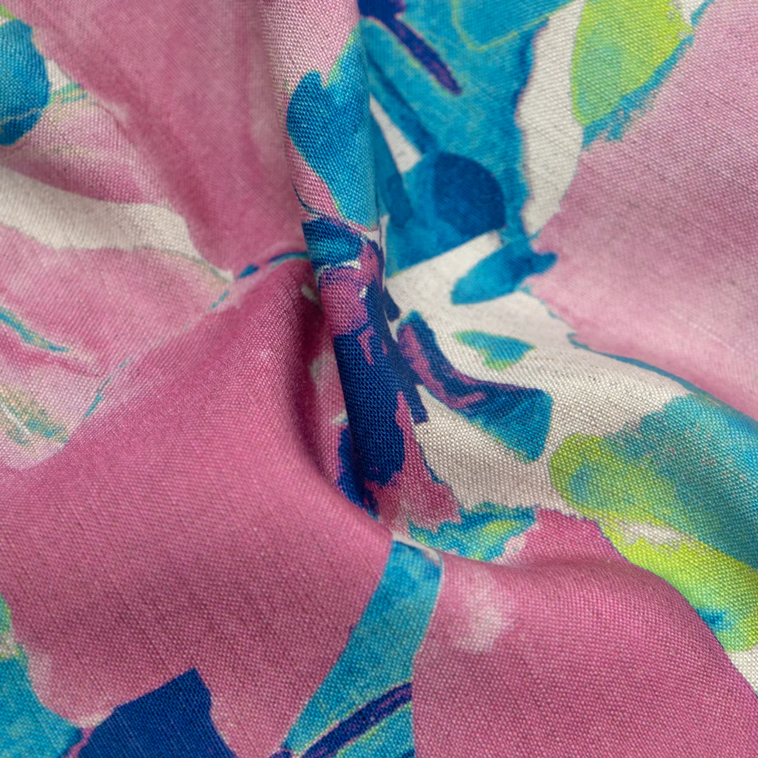 Inkblot Floral Printed Viscose Linen - Tulip/Bluebird/Multi - Image 2
