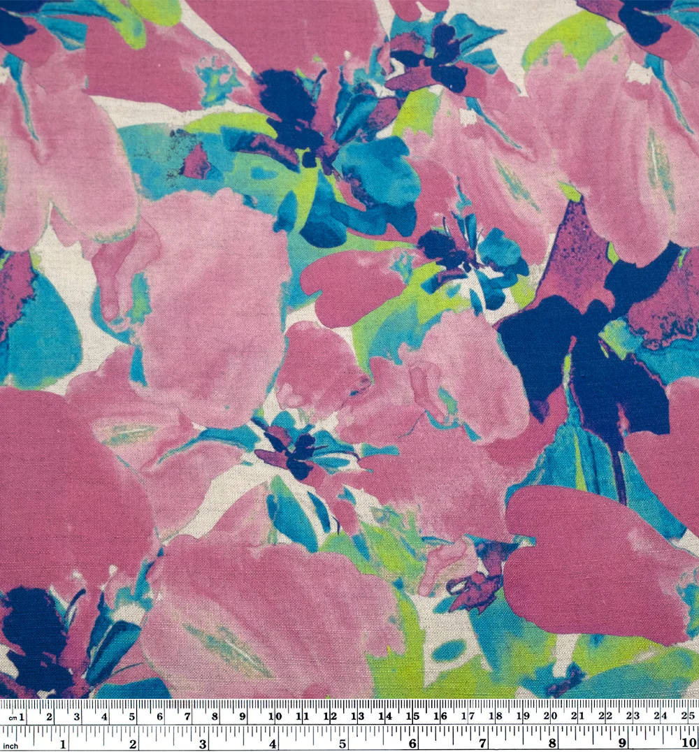 Inkblot Floral Printed Viscose Linen - Tulip/Bluebird/Multi - Image 4