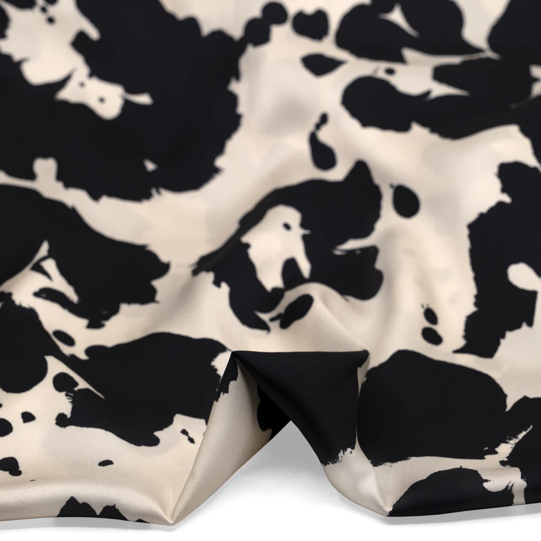 Inky Spots Viscose Satin - Ivory/Black - Image 3