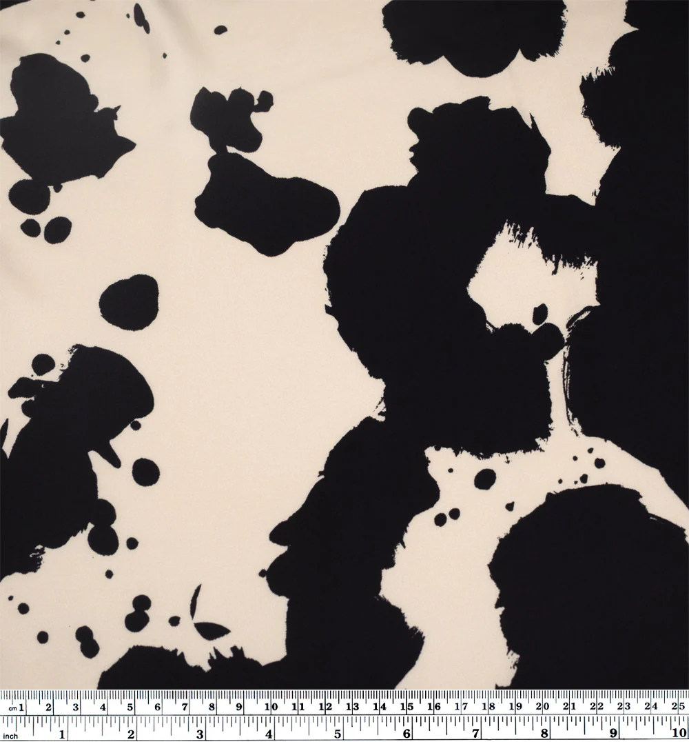 Inky Spots Viscose Satin - Ivory/Black - Image 4