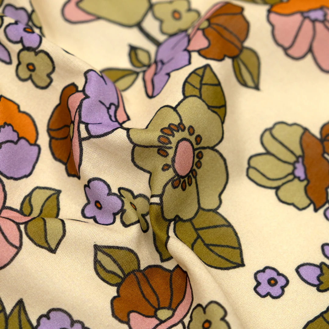 Jumbo Blooms Printed Cotton Voile - Cashew/Teak/Lavender - Image 2