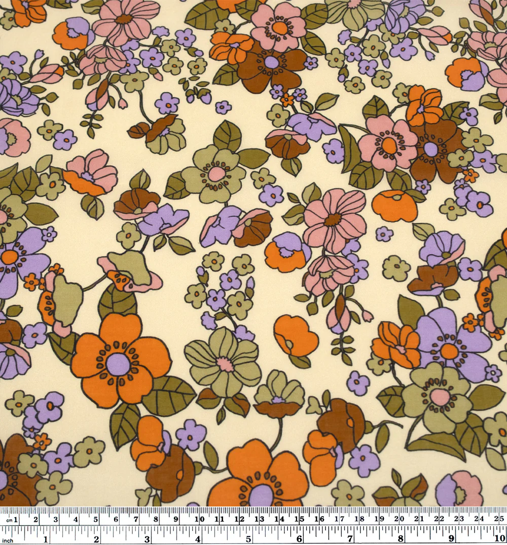 Jumbo Blooms Printed Cotton Voile - Cashew/Teak/Lavender - Image 3