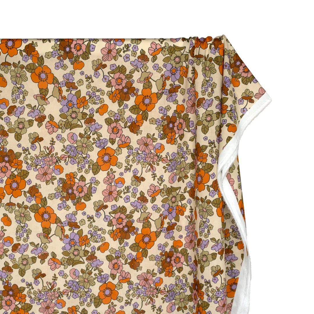 Jumbo Blooms Printed Cotton Voile - Cashew/Teak/Lavender - Image 4