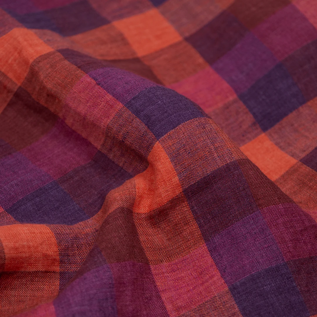 Jumbo Check Soft Washed Linen - Wild Berry
