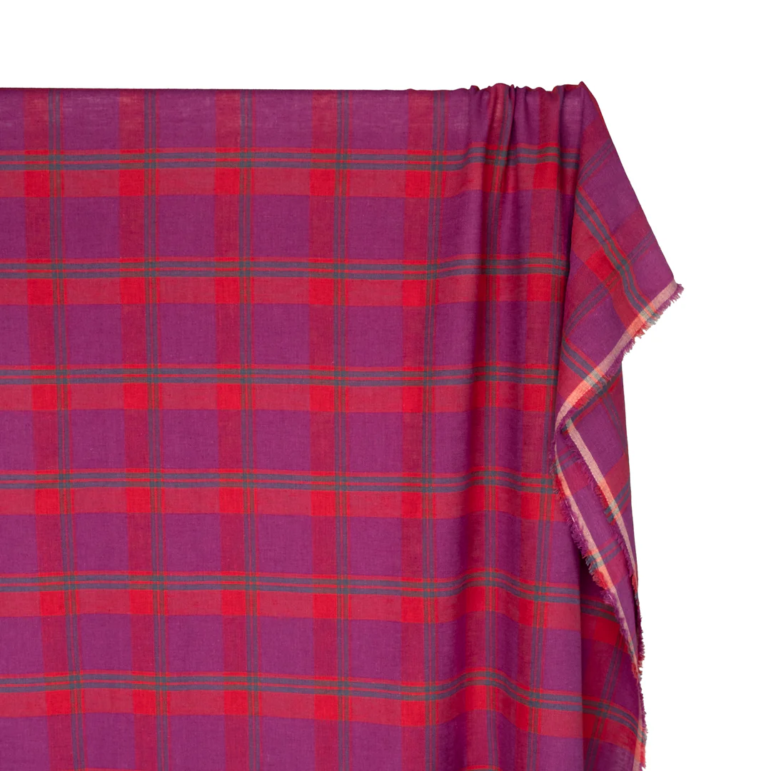 Jumbo Plaid Yarn Dyed Cotton Linen - Amaranth/Cherry - Image 4