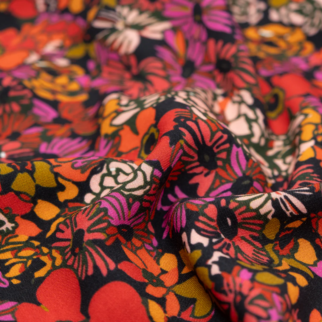 Jungle Nectar Printed Viscose Challis - Black/Cactus Flower/Multi - Image 2