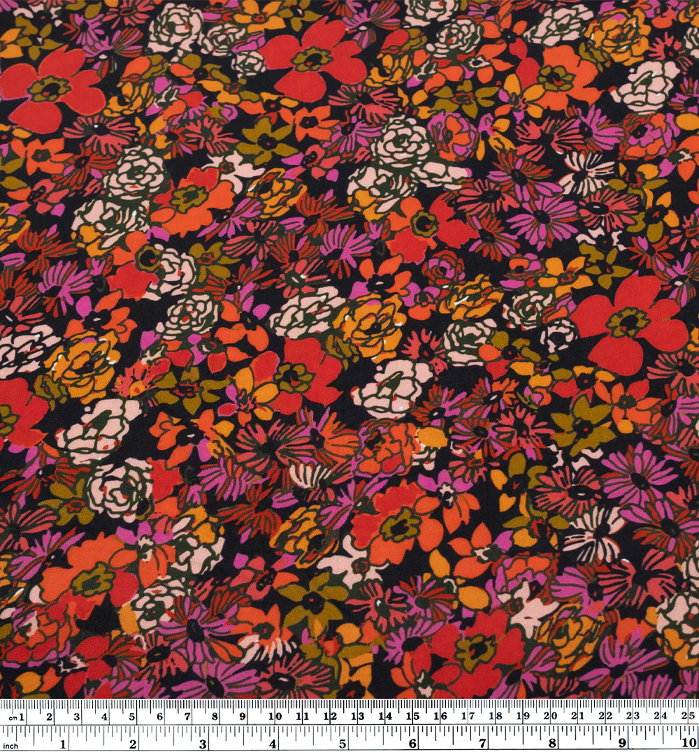 Jungle Nectar Printed Viscose Challis - Black/Cactus Flower/Multi - Image 3