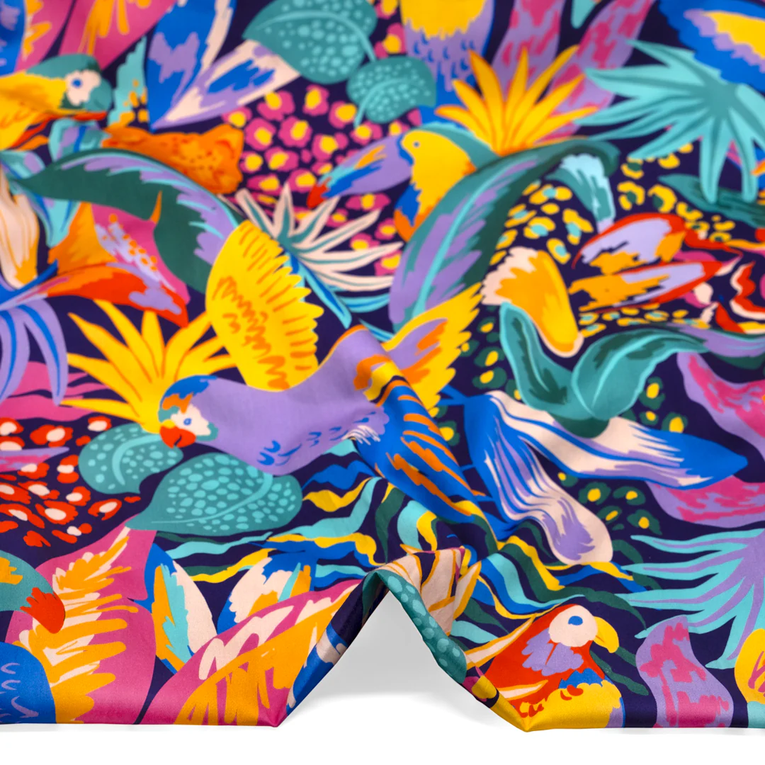 Jungle Party Organic Cotton Sateen - Deep Violet/Lemon/Multi