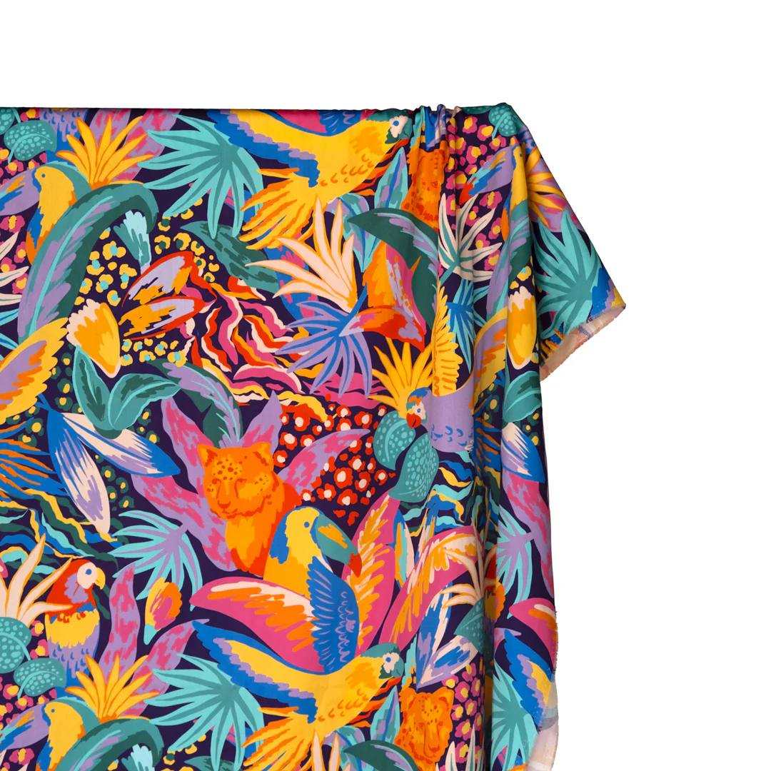 Jungle Party Organic Cotton Sateen - Deep Violet/Lemon/Multi - Image 2