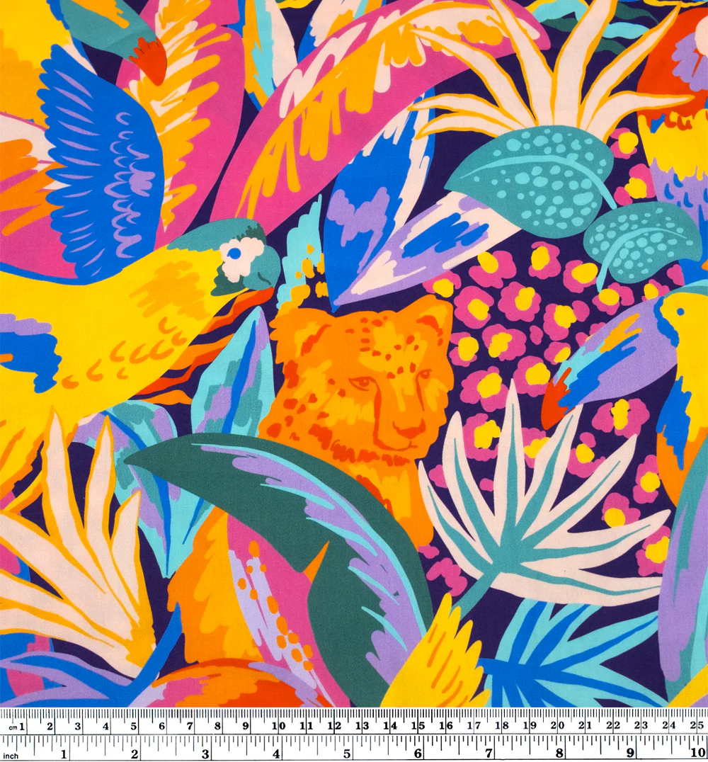 Jungle Party Organic Cotton Sateen - Deep Violet/Lemon/Multi - Image 4