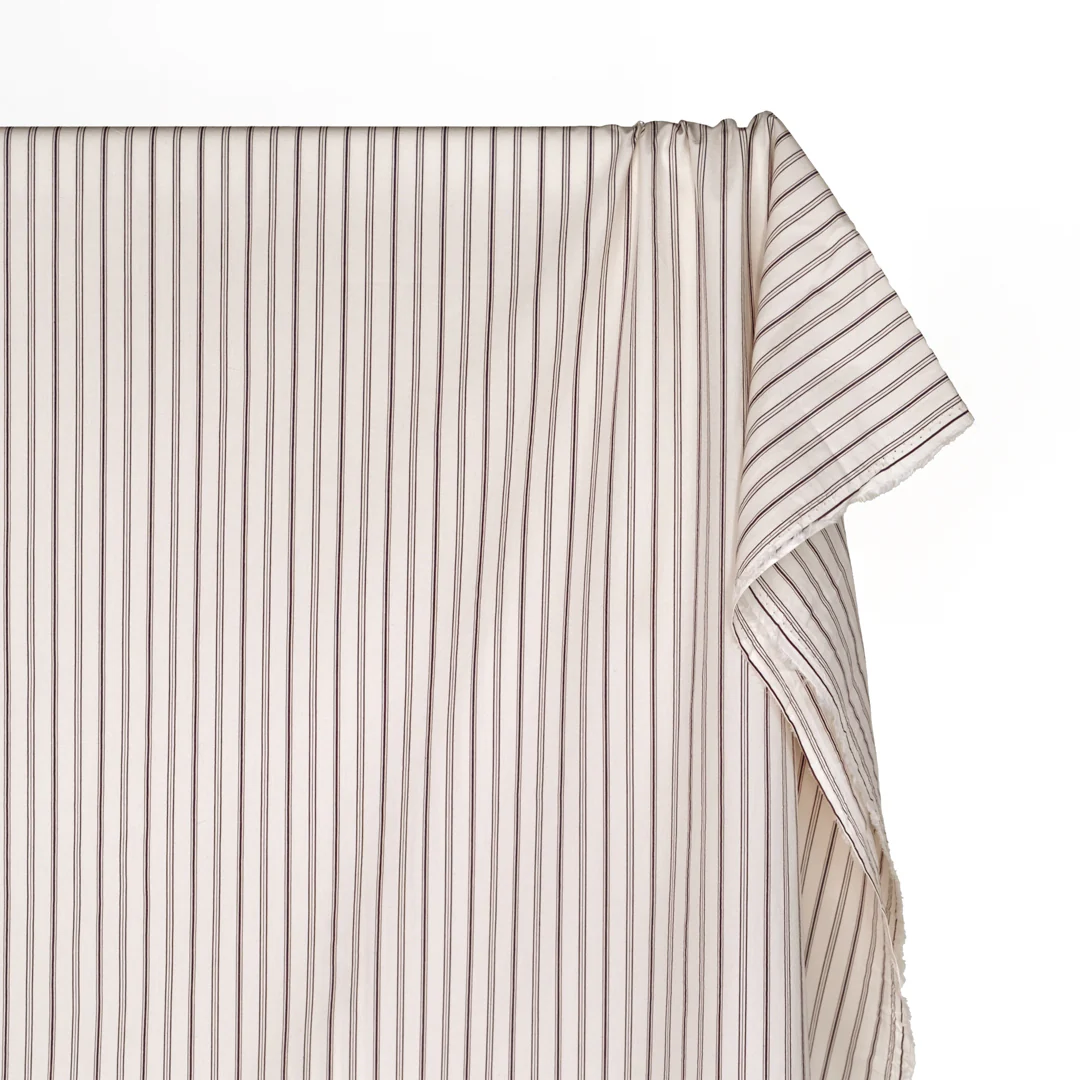 Ledger Stripe Cotton Shirting - Ivory/Cabernet - Image 4