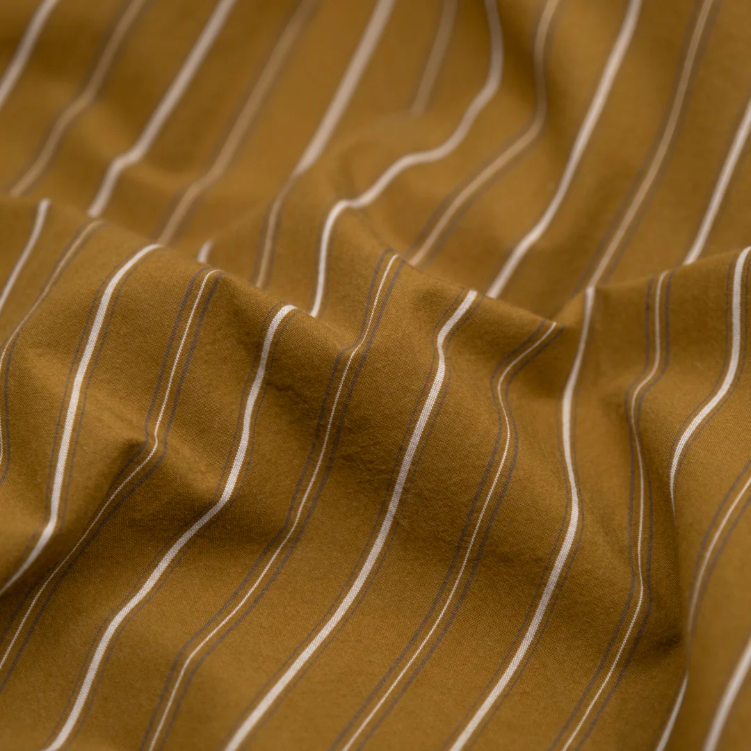 Ledger Stripe Cotton Shirting - Ochre/Ivory