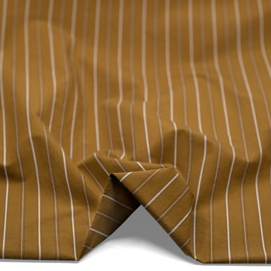Ledger Stripe Cotton Shirting - Ochre/Ivory - Image 2