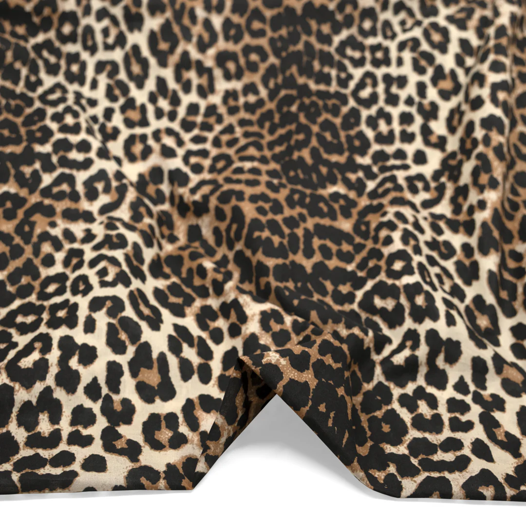 Leopard Printed Cotton Voile - Acorn/Black