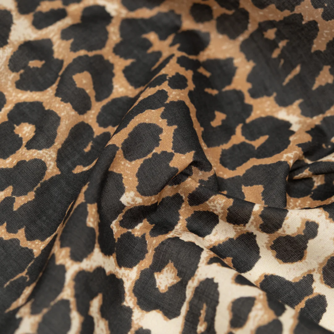 Leopard Printed Cotton Voile - Acorn/Black - Image 2