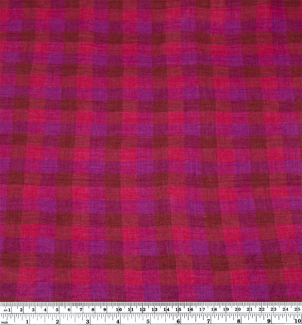 Lightweight Check Soft Washed Linen - Dragonfruit - Image 3