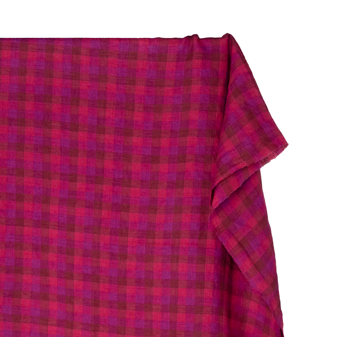 Lightweight Check Soft Washed Linen - Dragonfruit - Image 4