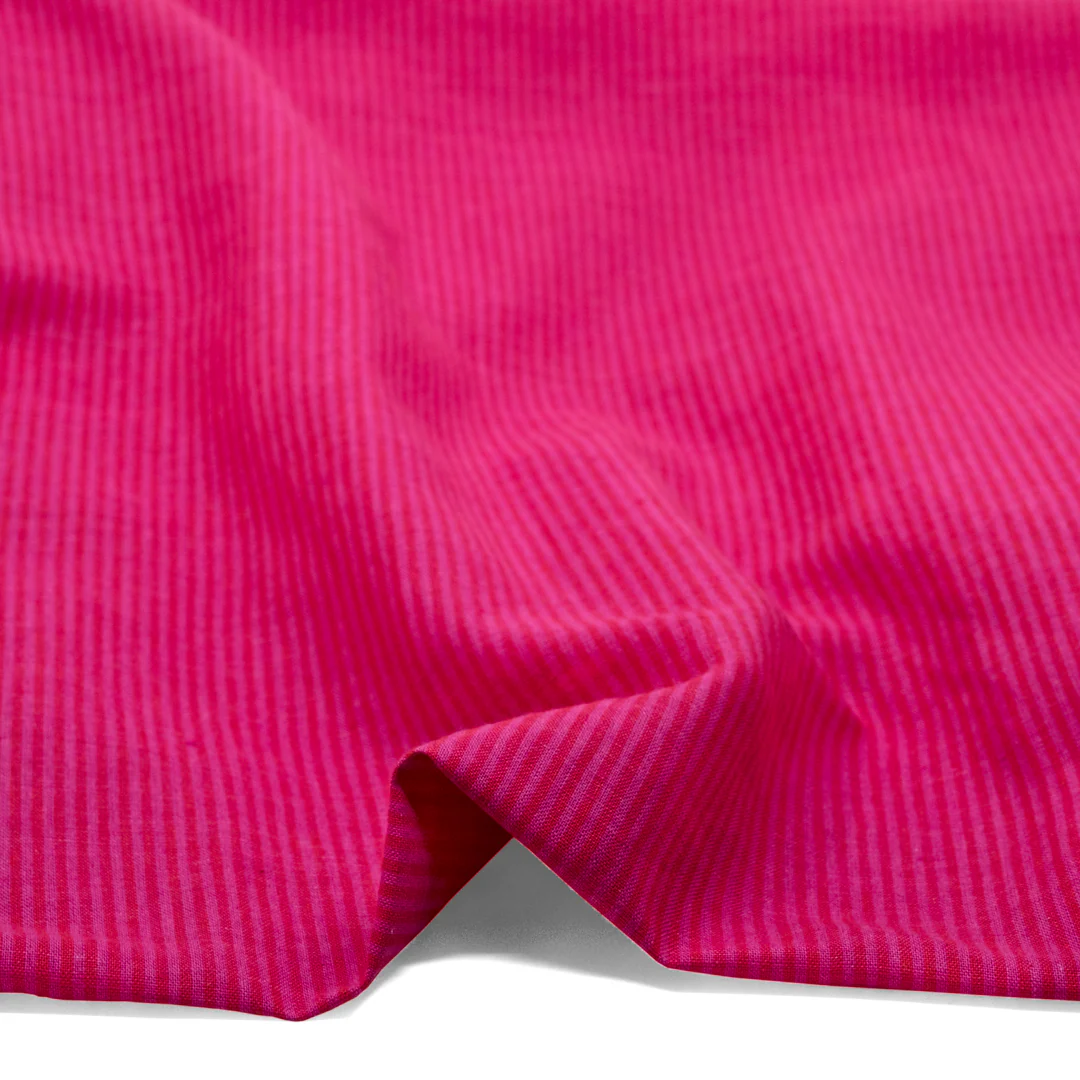 Lollipop Stripe Yarn Dyed Linen Cotton - Raspberry/Magenta Rose - Image 2