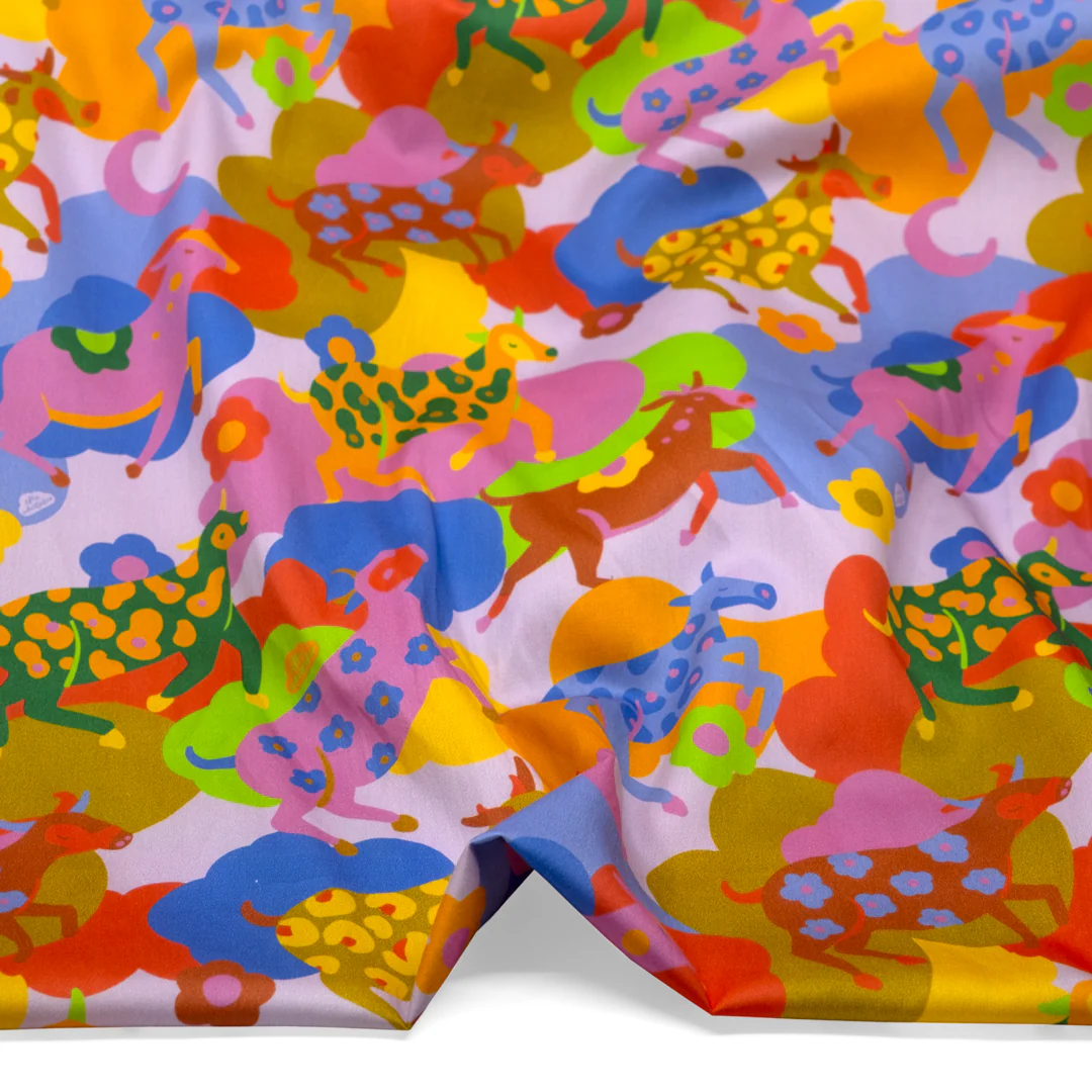 Long Paddock Organic Cotton Sateen - Pale Wisteria/Blueberry/Tulip