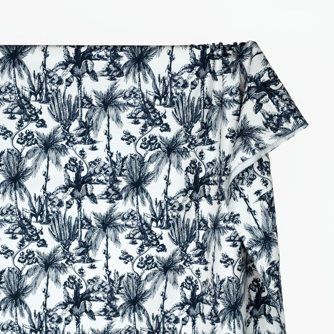 Lush Palms Printed 6oz Organic Cotton - Ink/White - Image 3