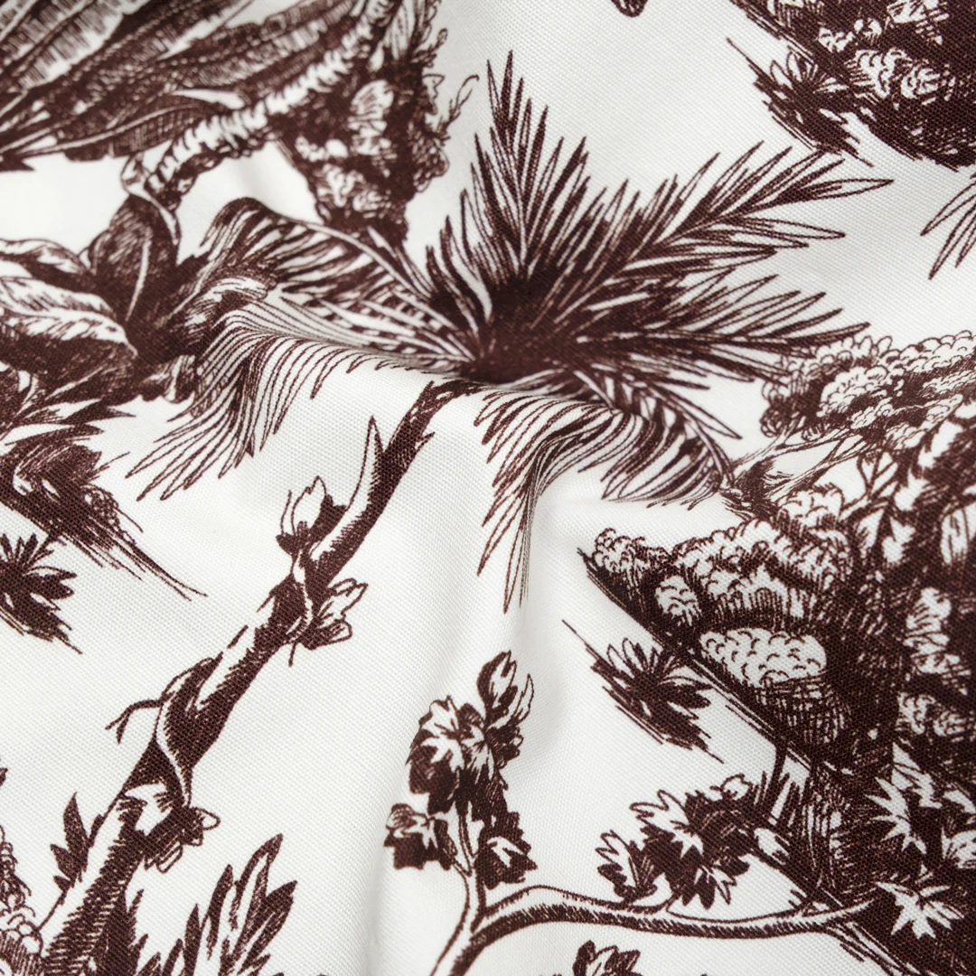 Lush Palms Printed 6oz Organic Cotton - Maroon/White
