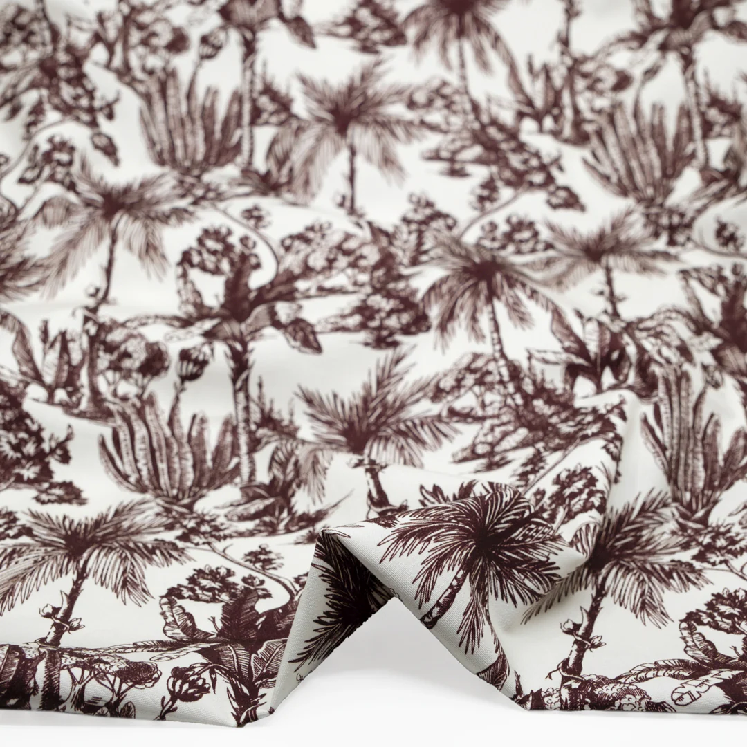 Lush Palms Printed 6oz Organic Cotton - Maroon/White - Image 2