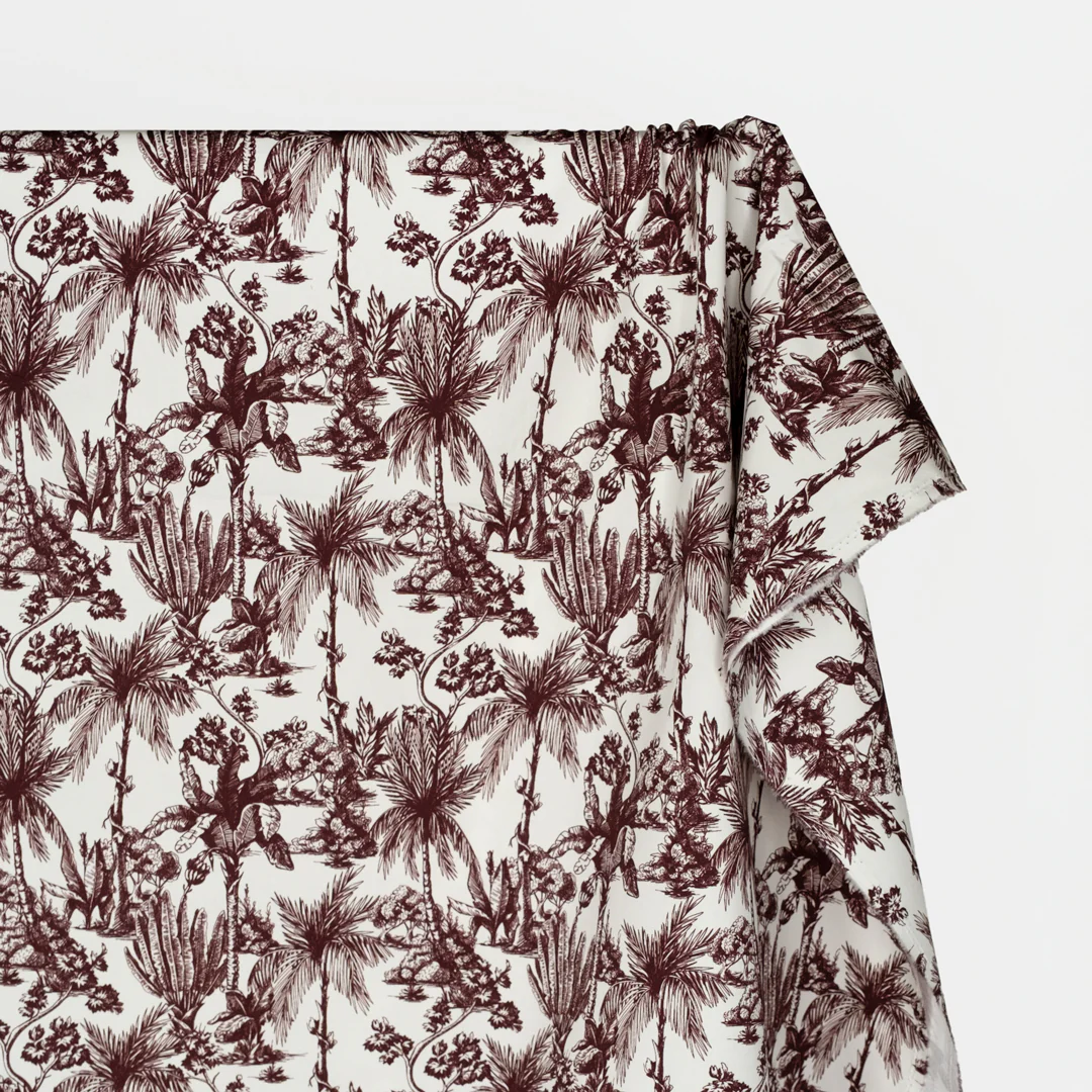Lush Palms Printed 6oz Organic Cotton - Maroon/White - Image 3