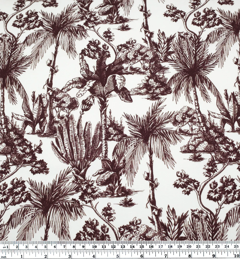 Lush Palms Printed 6oz Organic Cotton - Maroon/White - Image 4