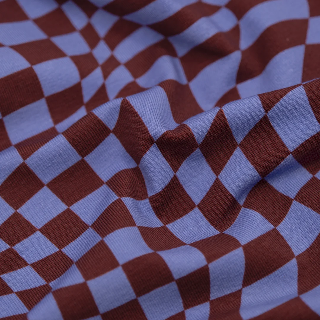 Magic Eye Organic Cotton Jersey - Bluebell/Burgundy