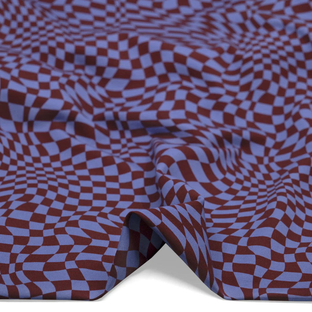 Magic Eye Organic Cotton Jersey - Bluebell/Burgundy - Image 2