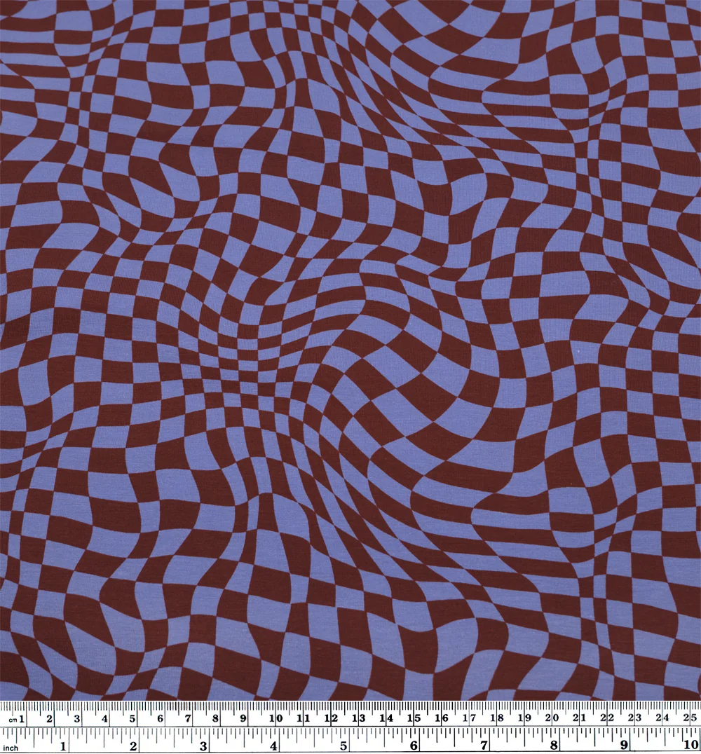 Magic Eye Organic Cotton Jersey - Bluebell/Burgundy - Image 3