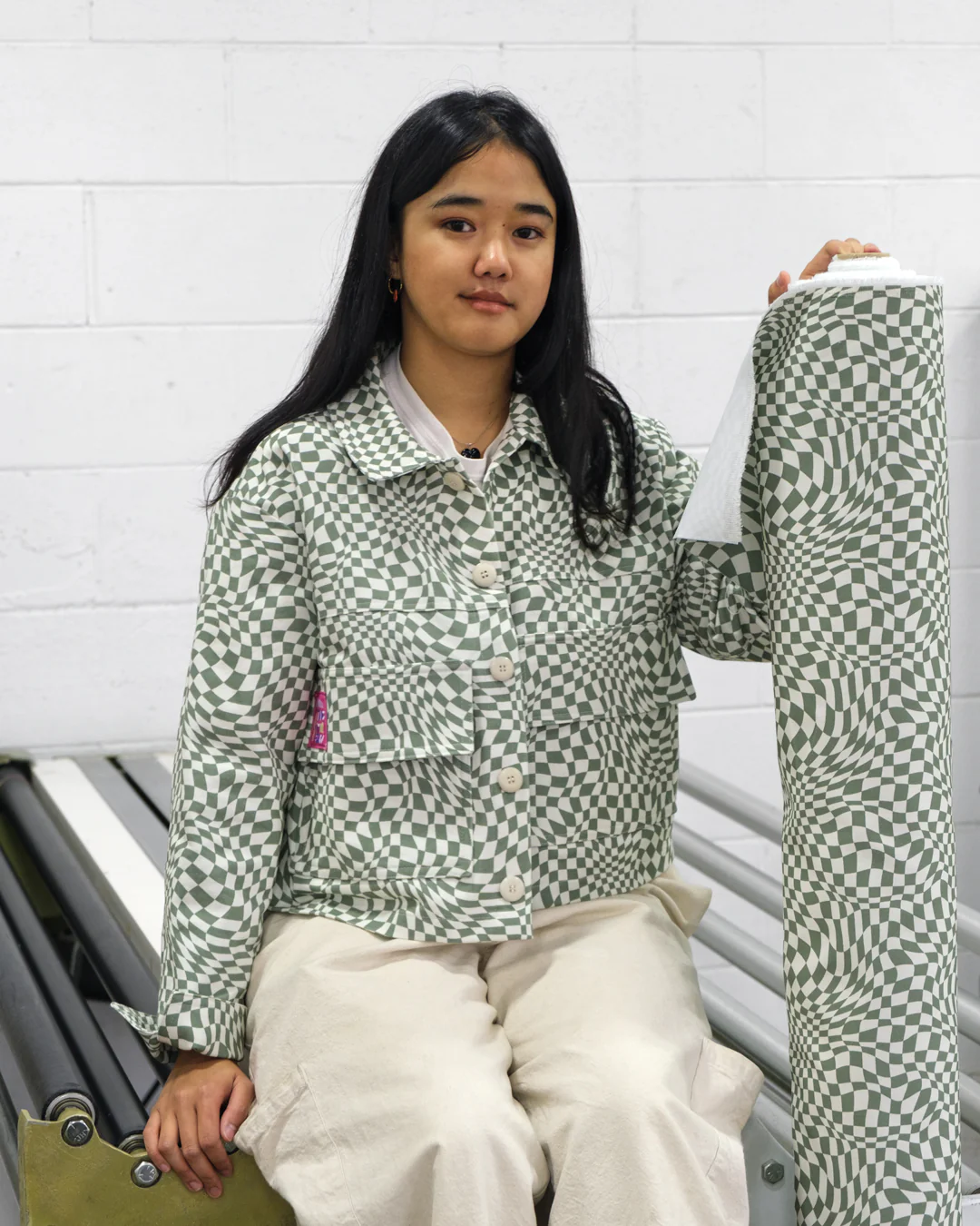 Magic Eye Printed Cotton Twill - Sage/Cream - Image 2