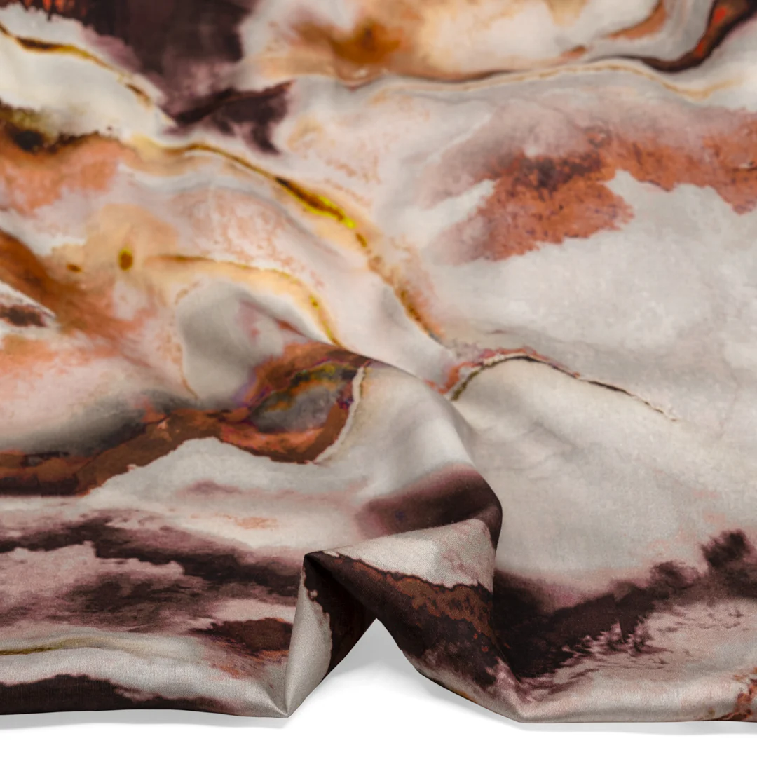 Marble Slab Viscose Satin - Platinum/Merlot