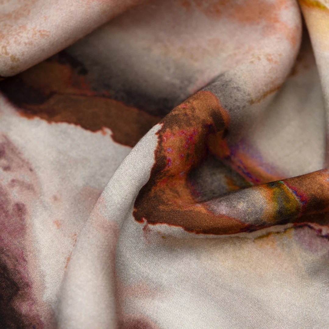 Marble Slab Viscose Satin - Platinum/Merlot - Image 2