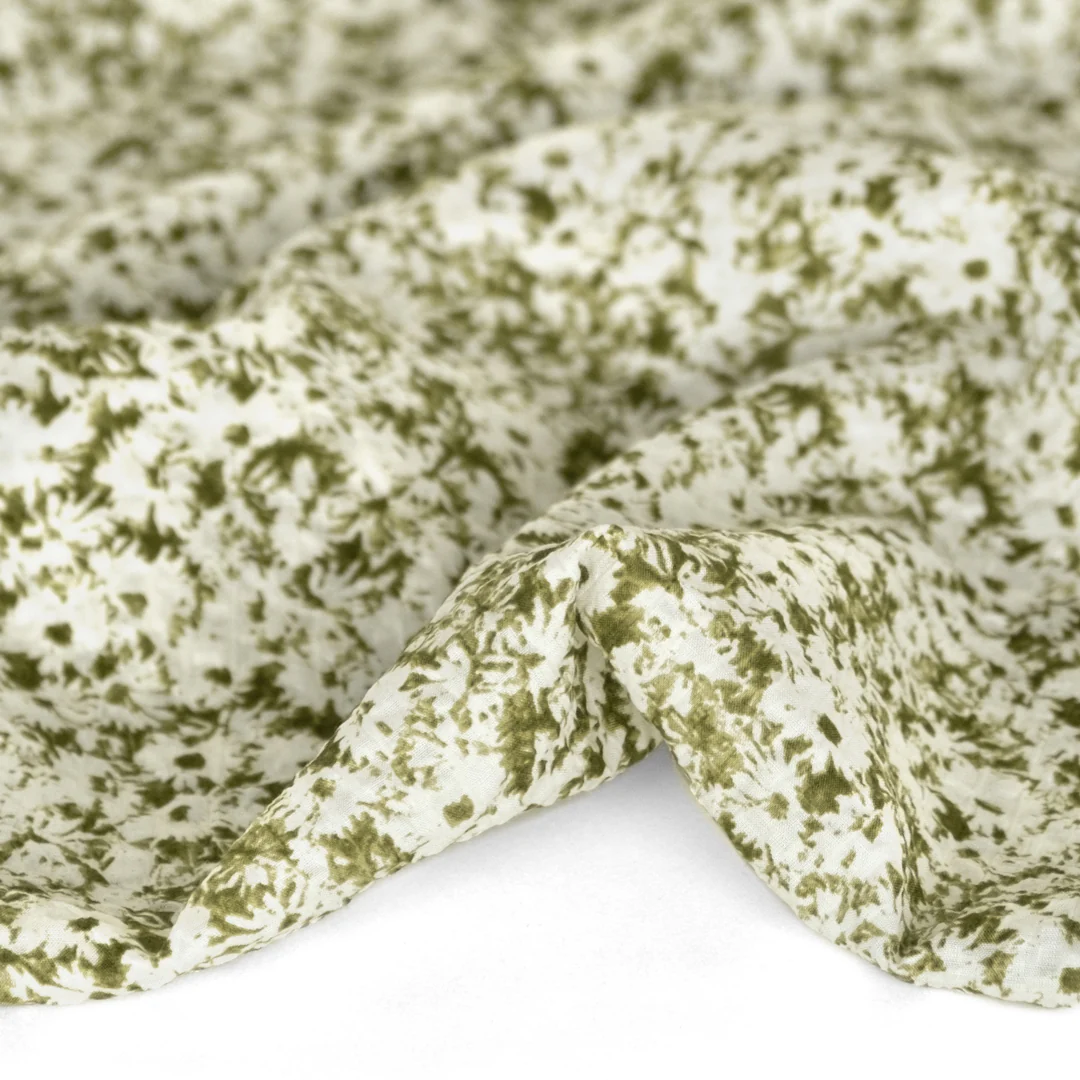 Meadow Crinkle Cotton - Olive/Ecru