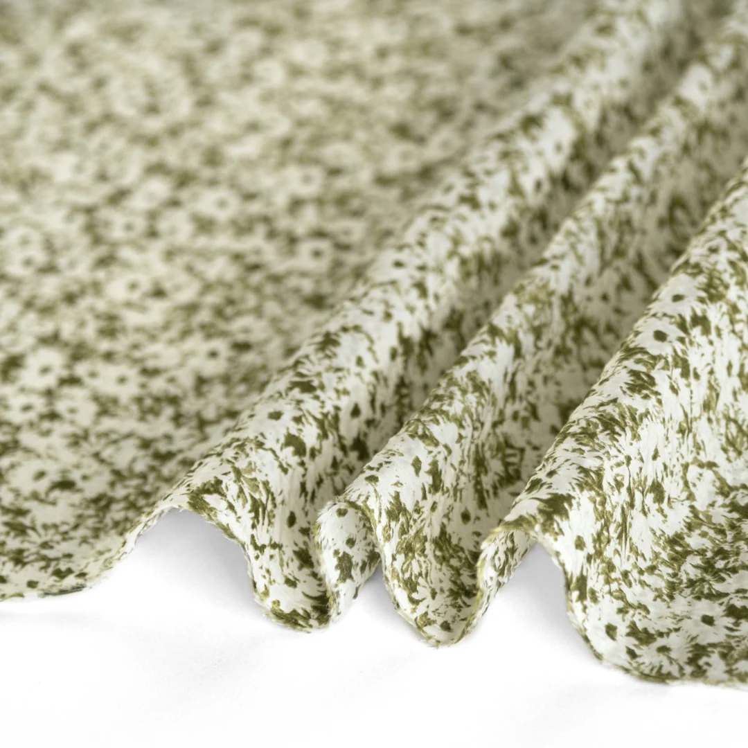 Meadow Crinkle Cotton - Olive/Ecru - Image 2