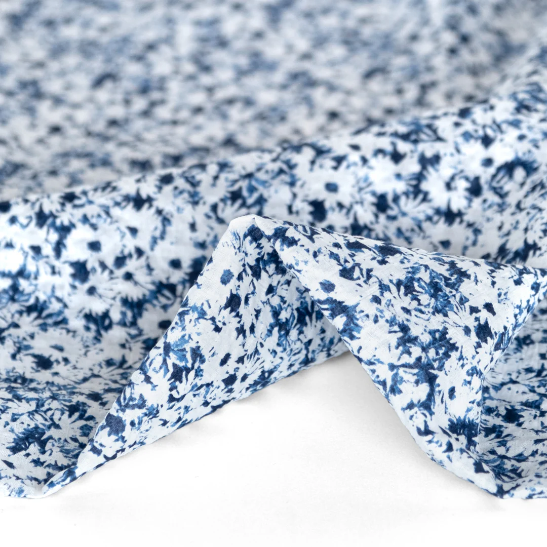 Meadow Crinkle Cotton - Sapphire/White