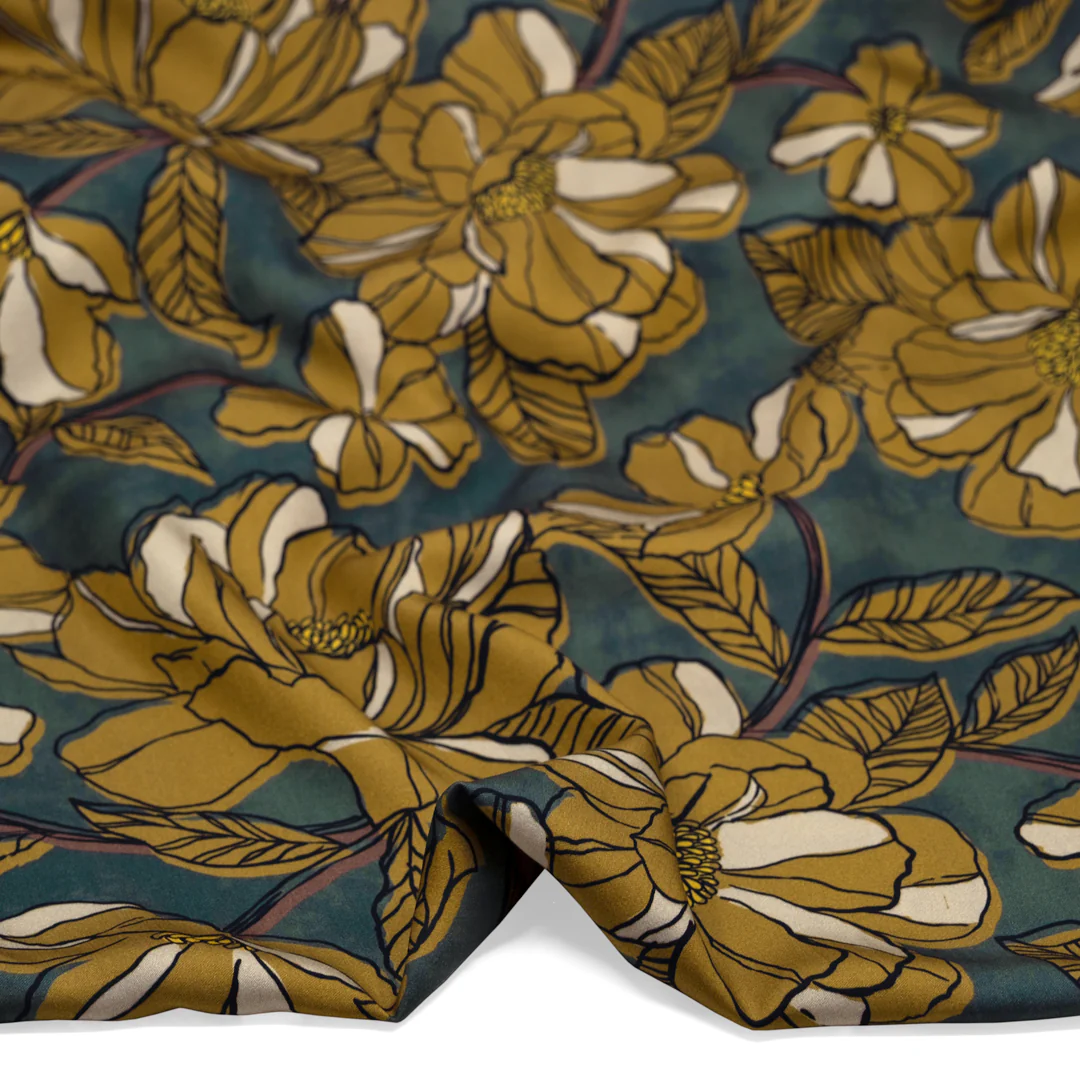 Meadow Impression Viscose Sateen - Pine/Antique Gold