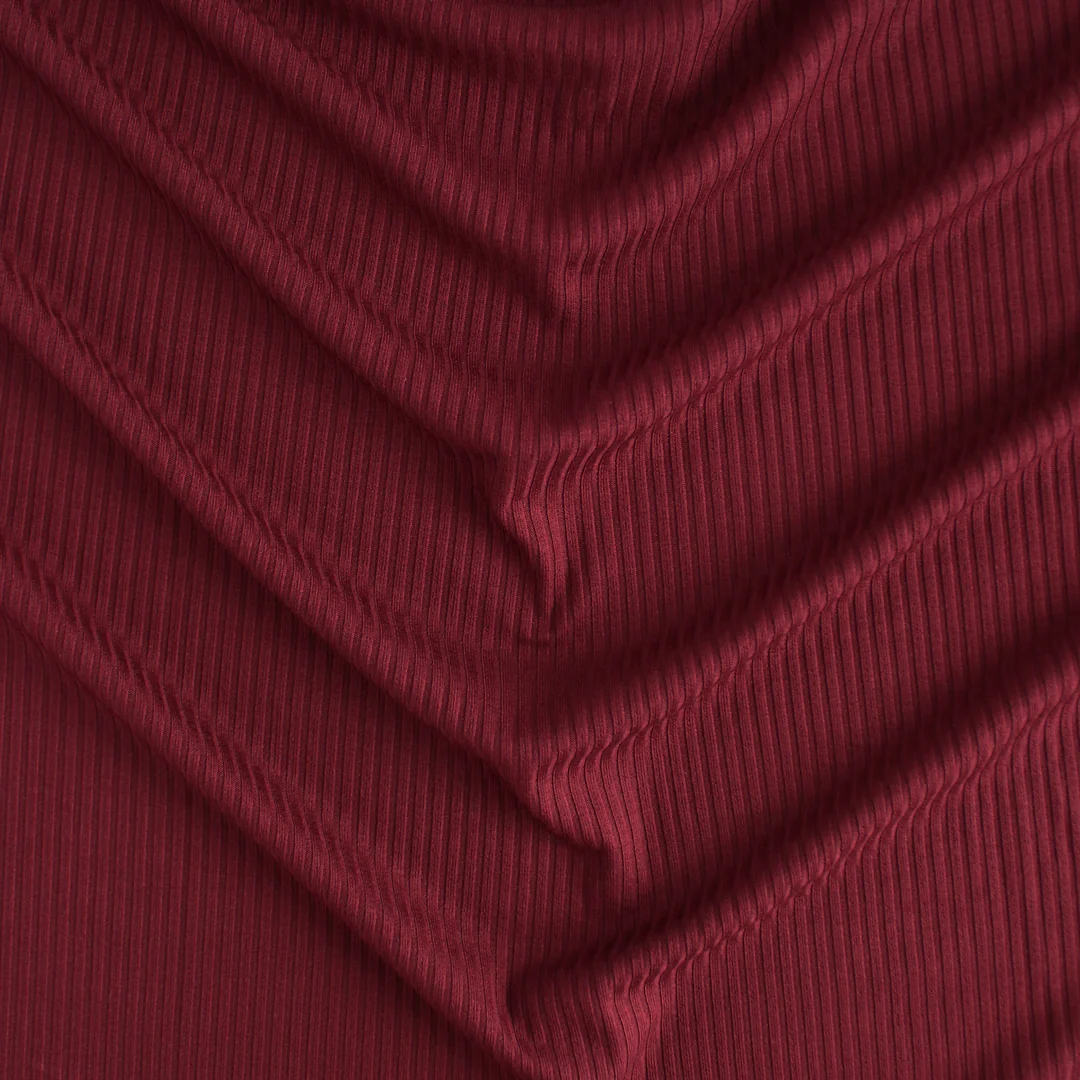 Medium Weight Bamboo Rib Knit - Burgundy - Image 2