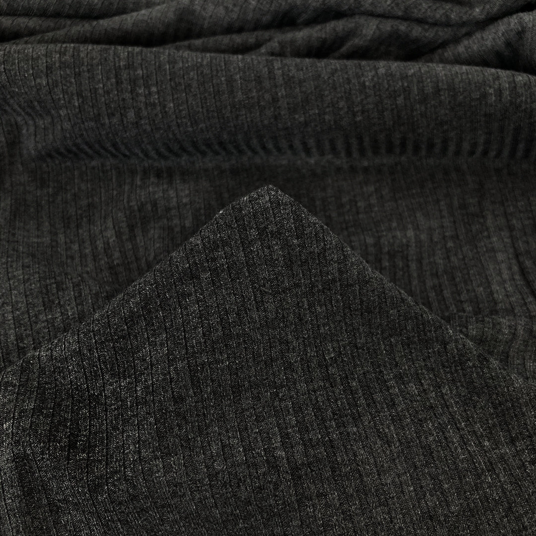 Medium Weight Bamboo Rib Knit - Deep Heather Charcoal - Image 2