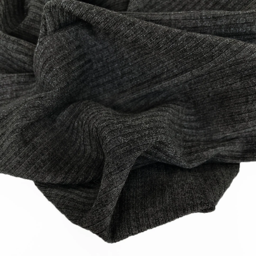 Medium Weight Bamboo Rib Knit - Deep Heather Charcoal - Image 3