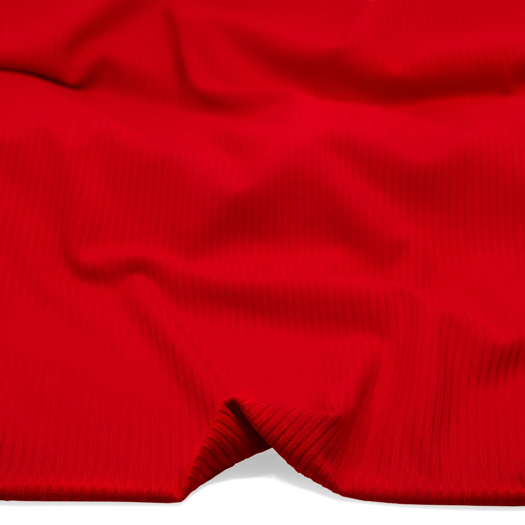 Medium Weight Bamboo Rib Knit - Fire Red - Image 2