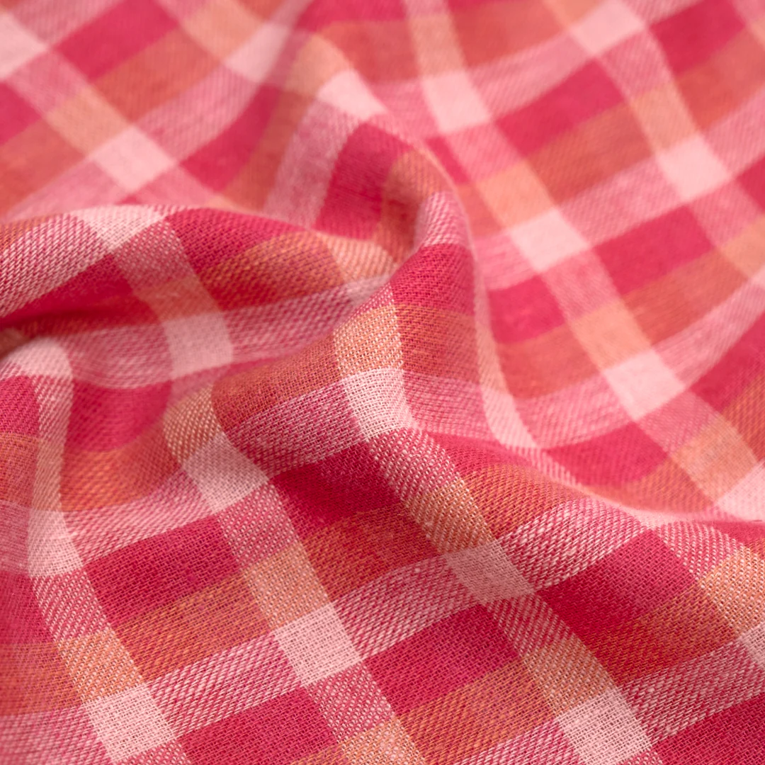 Medley Check Yarn Dyed Cotton Linen - Raspberry/Peony