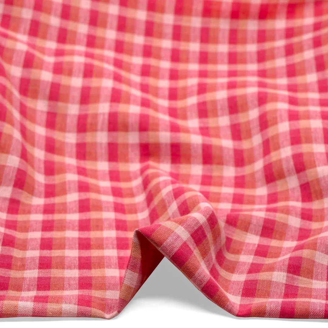 Medley Check Yarn Dyed Cotton Linen - Raspberry/Peony - Image 2