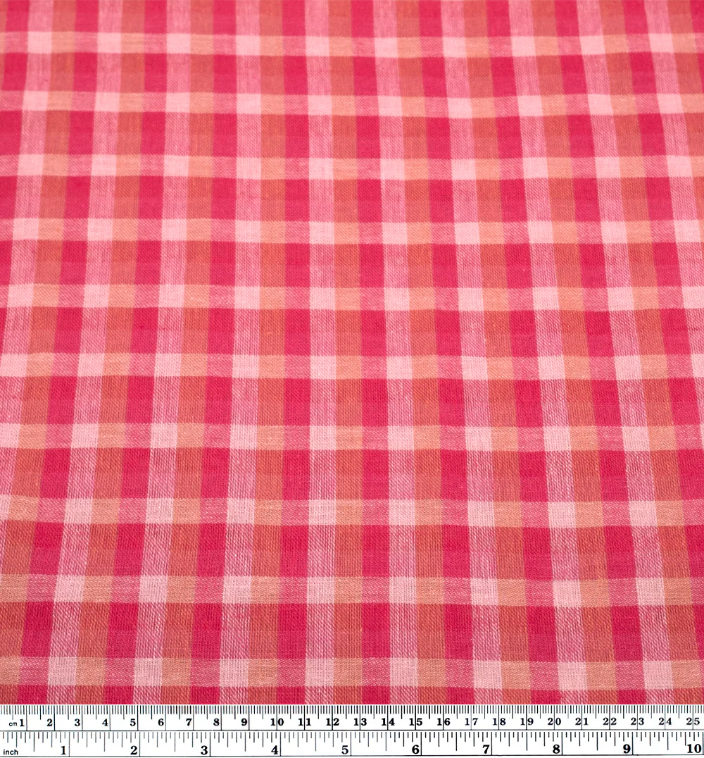Medley Check Yarn Dyed Cotton Linen - Raspberry/Peony - Image 3