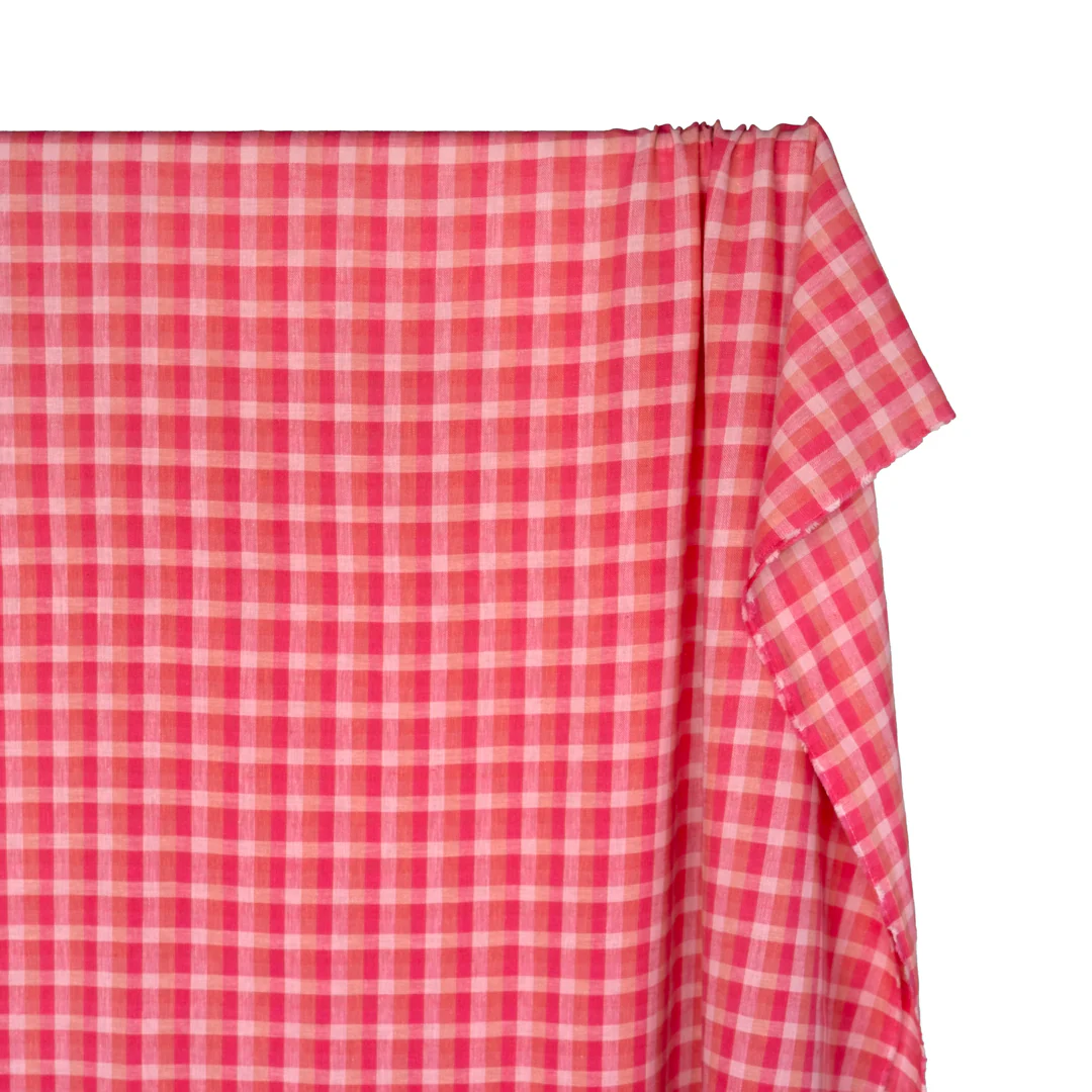 Medley Check Yarn Dyed Cotton Linen - Raspberry/Peony - Image 4