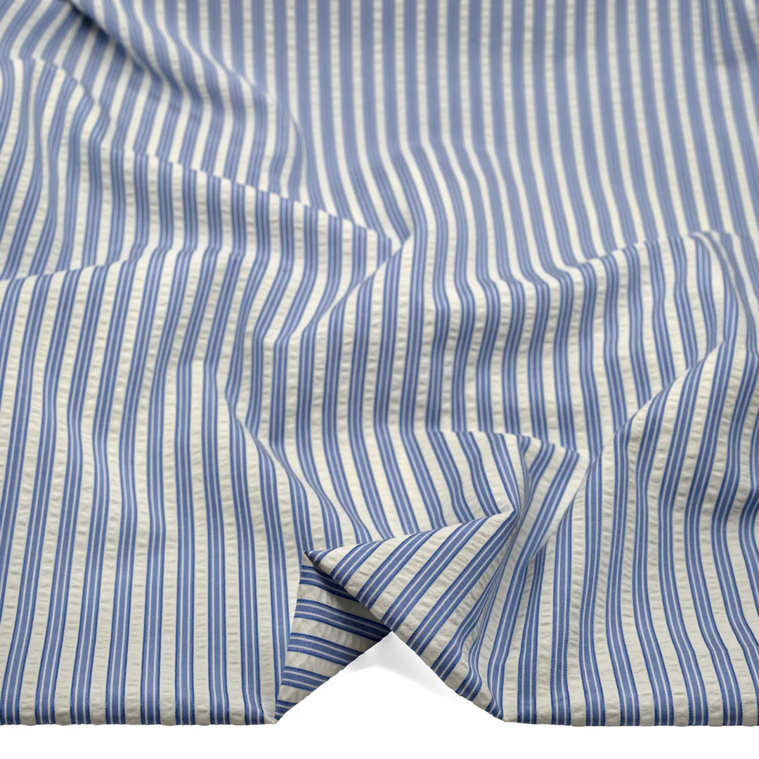 Medley Stripe Poly Cotton Seersucker - Cornflower - Image 2